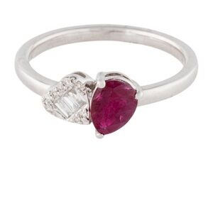 Ruby and Baguette heart shaped diamond ring. Size 6.5